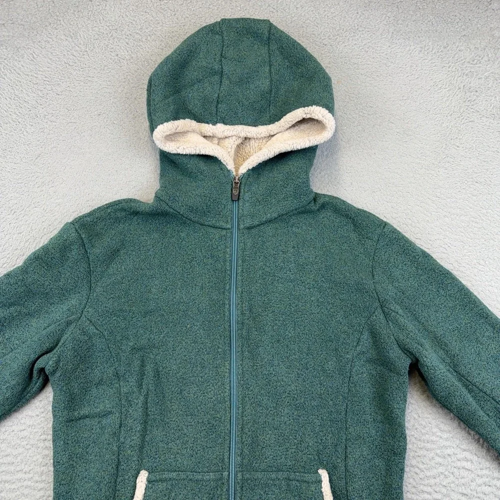 Kuhl Jacket Womens Medium Green Alfpaca Fleece Full Zip Hooded Sherpa Lined